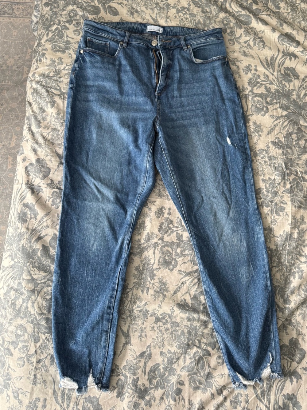LOFT Dark Blue Distressed High-Rise Jeans